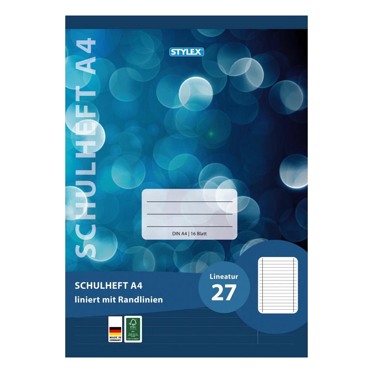 Stylex Schulheft, Lineatur 27, DIN A4, 16 Blatt