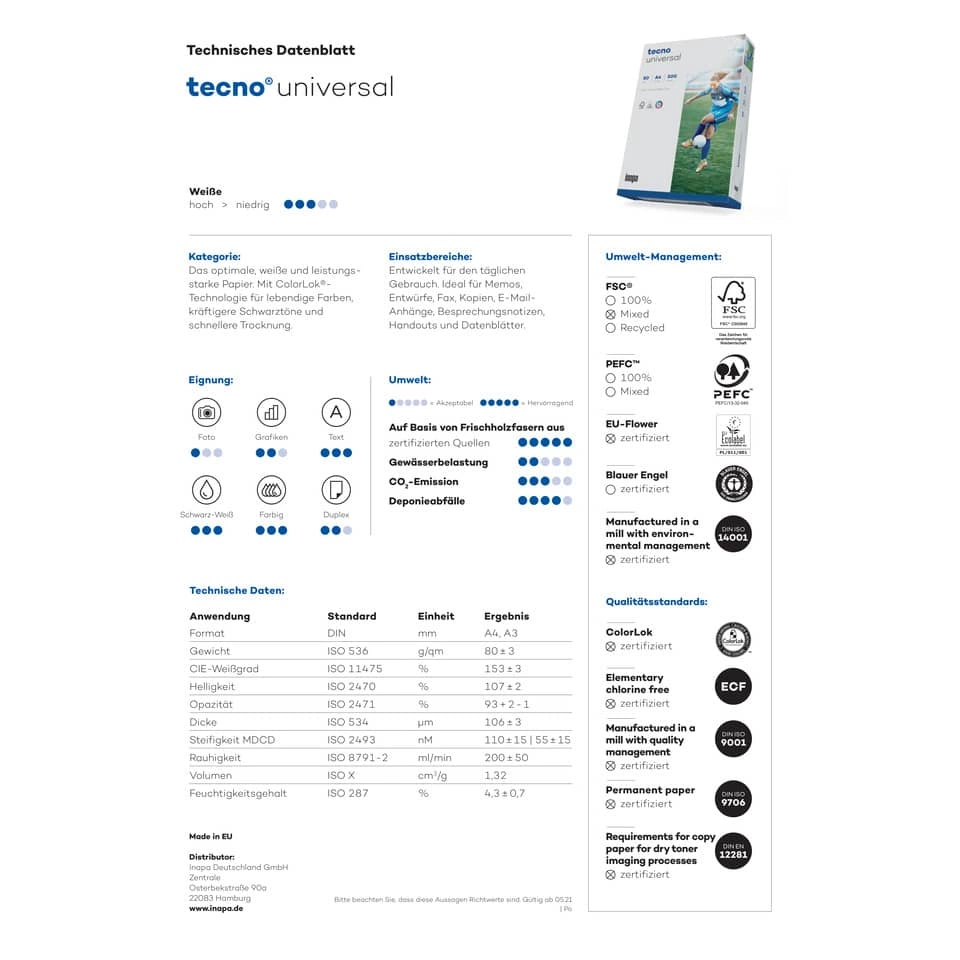 tecno Kopierpapier ® universal - A5, 80 g/qm, weiß, 500 Blatt