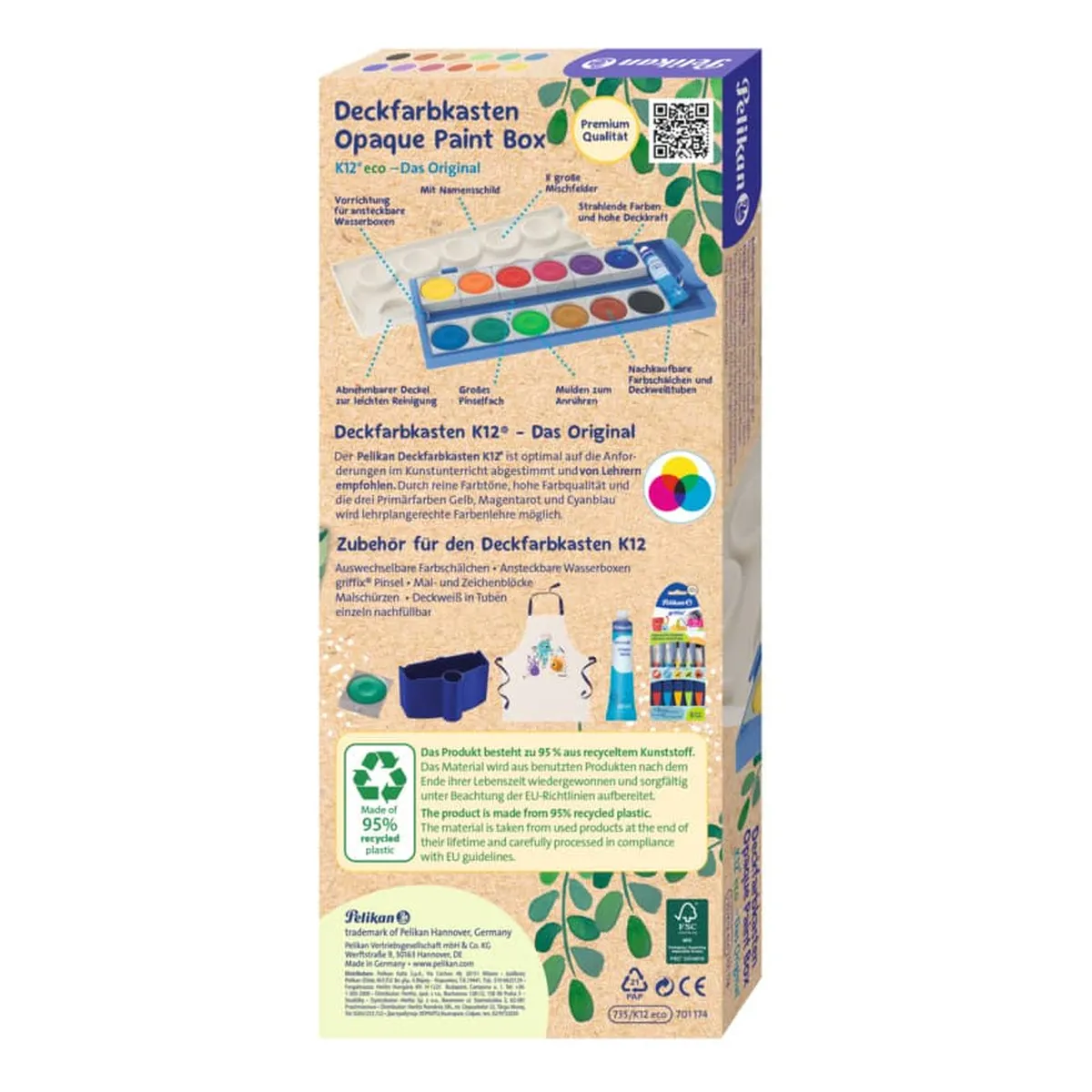 Pelikan® Deckfarbkasten K12® eco - 12 Farben + Deckweiß, weiß/hellblau