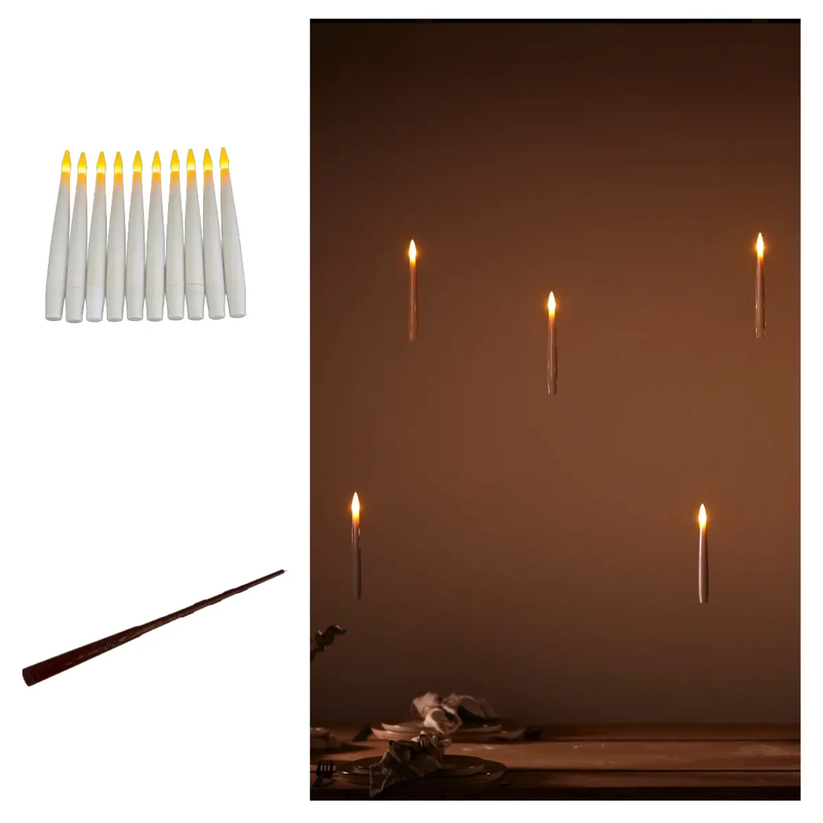 schwebende LED Stabkerzen 10er Set inkl Zauberstab-Fernbedienung