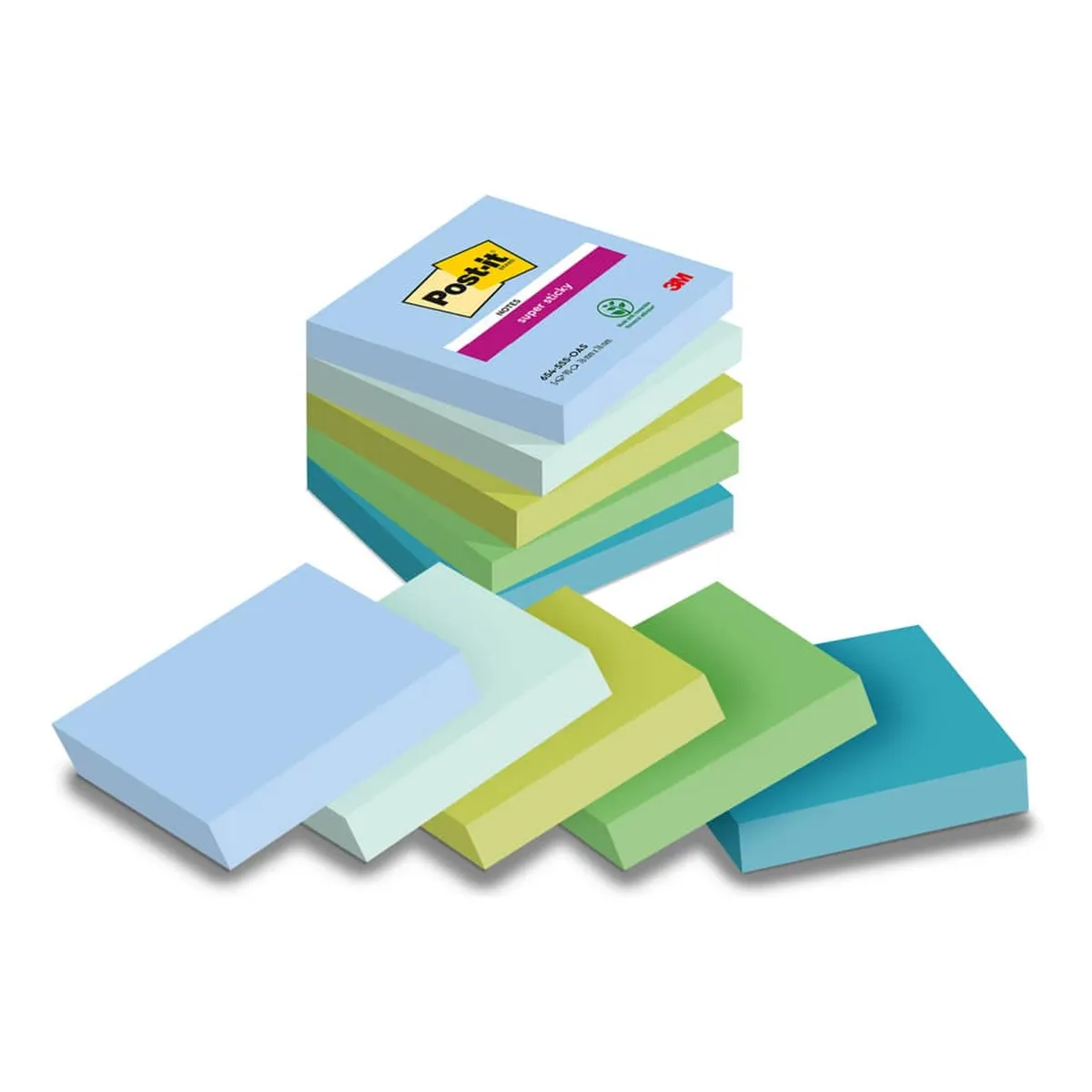 Post-it® SuperSticky Haftnotizblock Super Sticky Notes Oasis Collection - 76 x 76 mm, sortiert 5x 90 Blatt