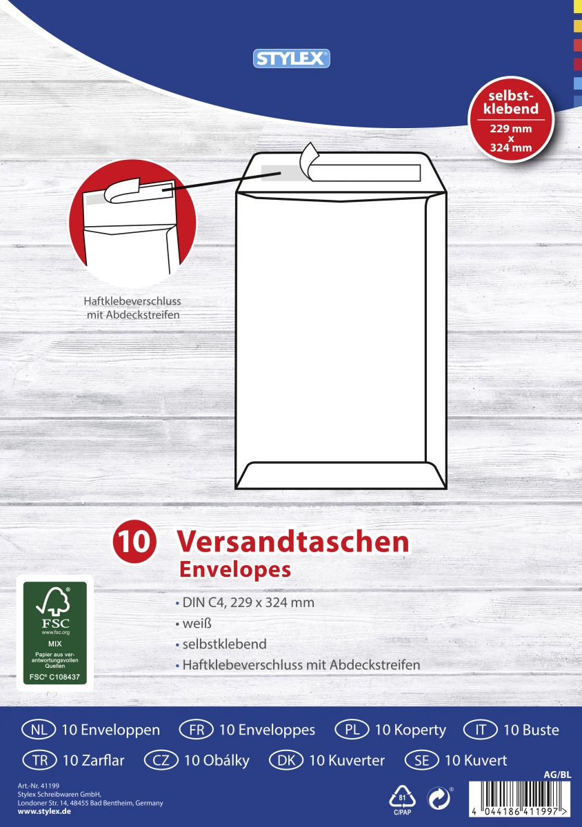 Stylex Versandtaschen, DIN C4, 10 Stück, FSC