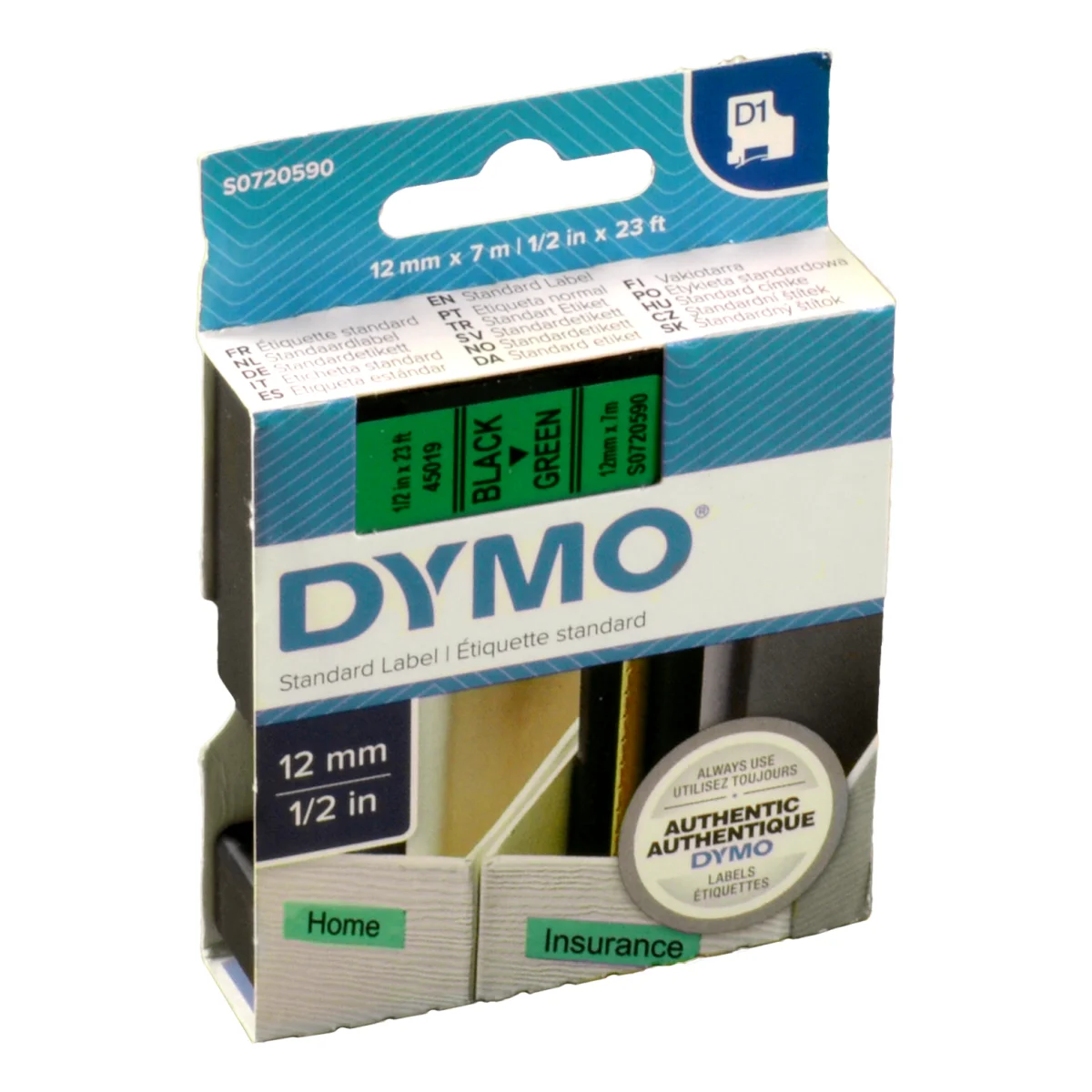 Dymo Label Band D1 45019 (S0720590) schwarz auf grün  12mm x 7m
