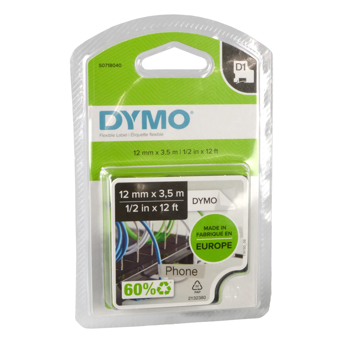 Dymo Label Band D1 16957 (S0718040) schwarz auf weiß  12mm x 3,5m  Nylon flexibel