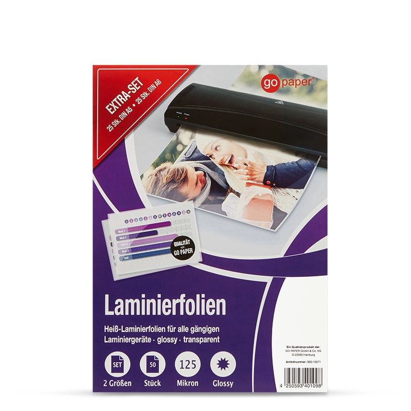 GO PAPER Laminierfolie, 25+25 Stück A5 & A6 Format 125 mic