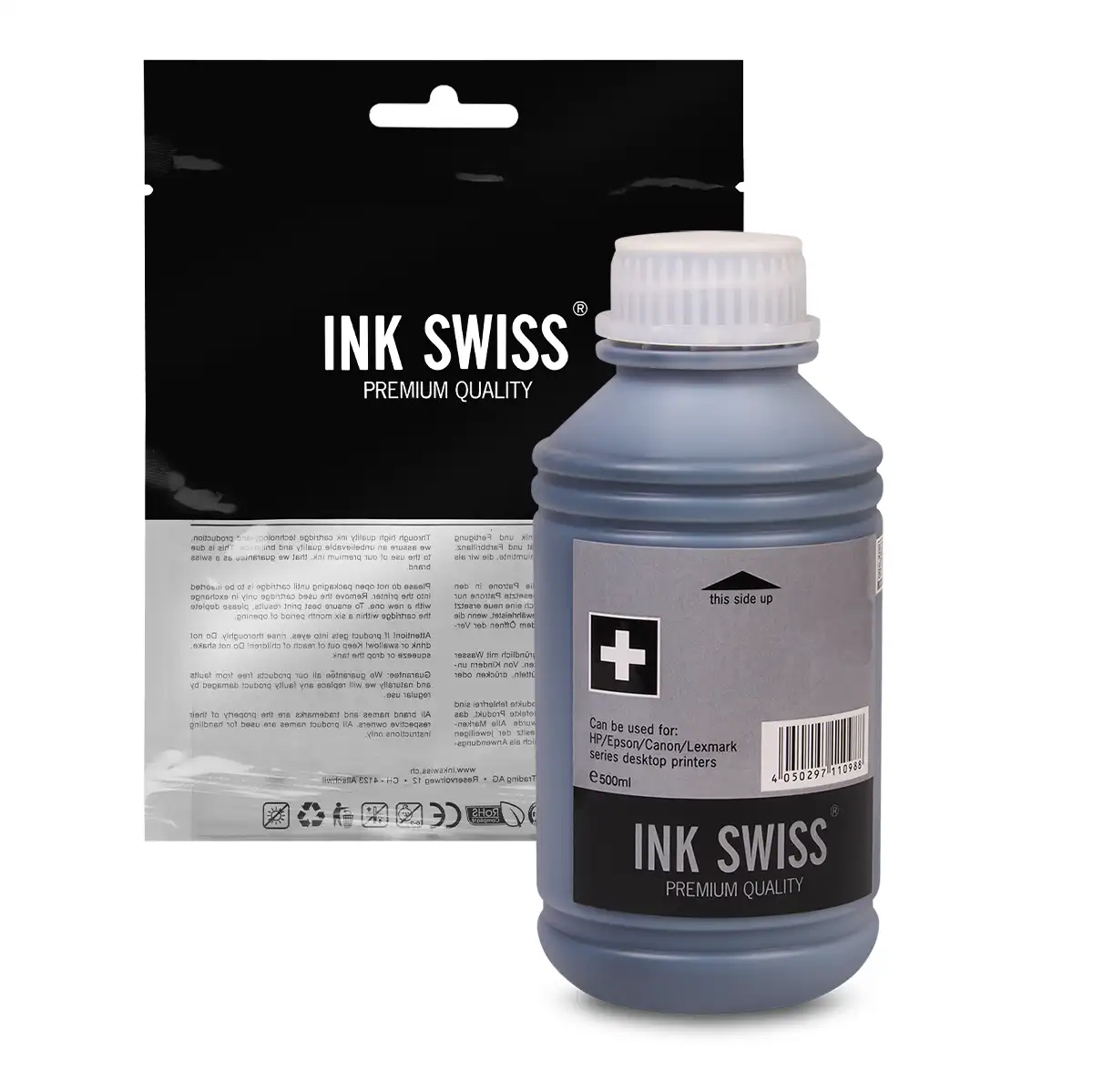 InkSwiss Premium Nachfülltinte 'schwarz' 500 ml