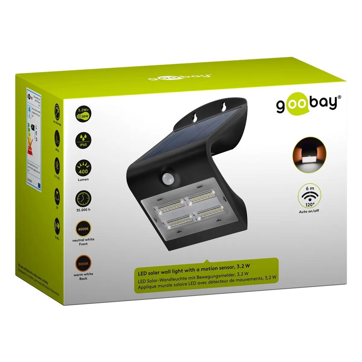 Goobay LED Solar-Wandleuchte mit Bewegungsmelder 3,2 W