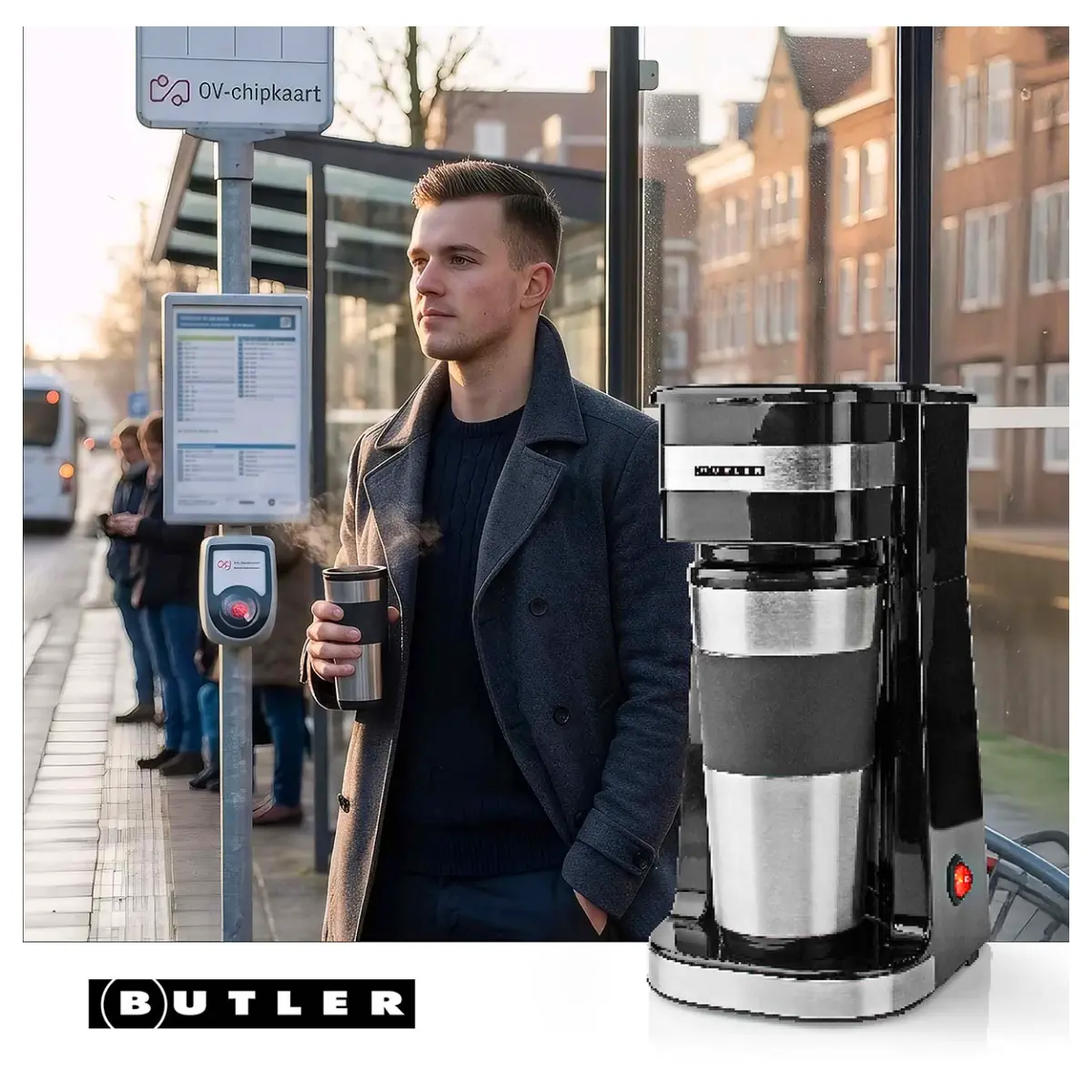 Butler Ein-Tassen-Kaffeemaschine 0,4 l | 750 W | Isolierter Reisebecher | Automatische Abschaltung | schwarz