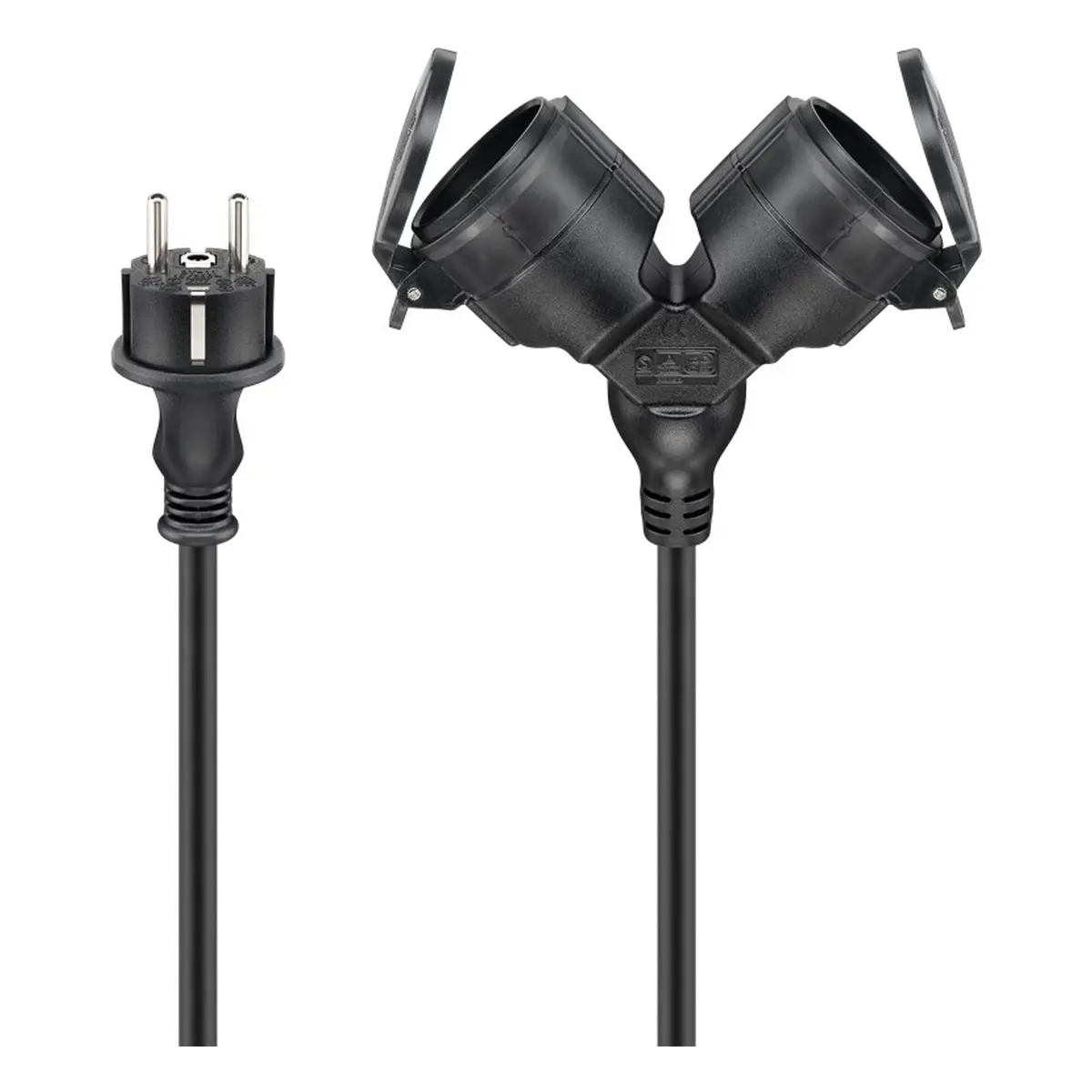 Goobay Doppel-Verlängerungskabel Outdoor, 5 m, schwarz