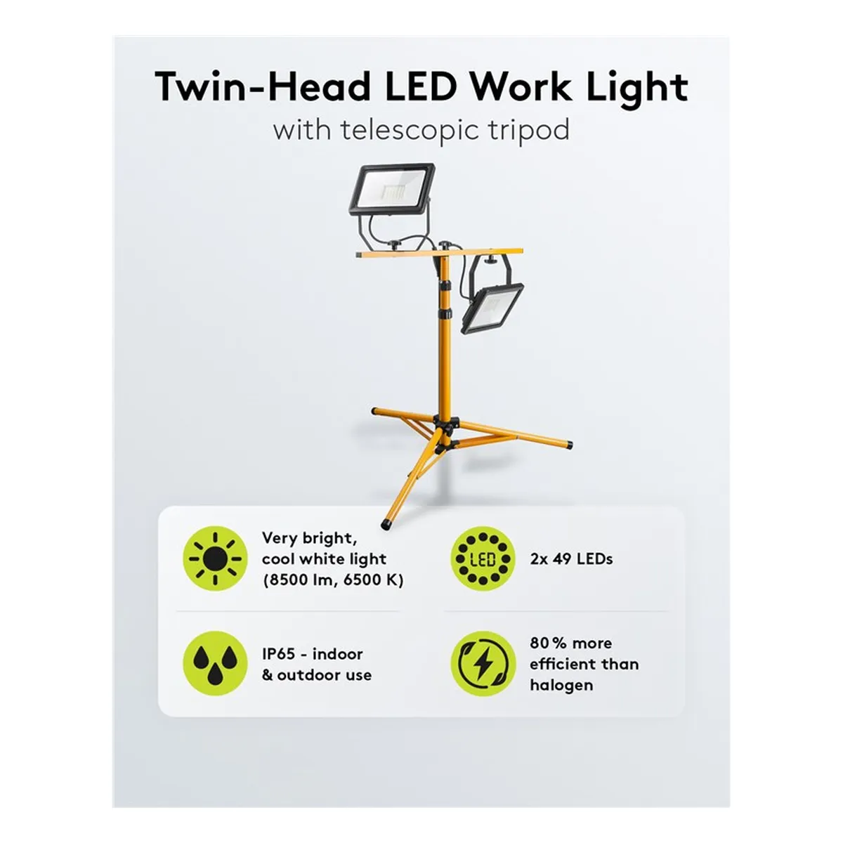 Goobay LED-Baustrahler mit Teleskopstativ, 2 x 50 W