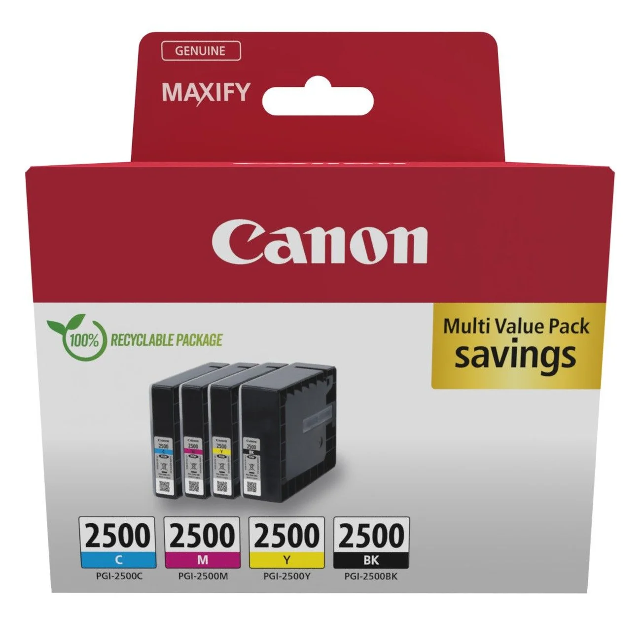 Druckerpatronen MultiPack Canon PGI-2500 BKCMY schwarz cyan magenta gelb 57,9 ml | 1.000 Seiten + 3x 700 Seiten (9290B004)