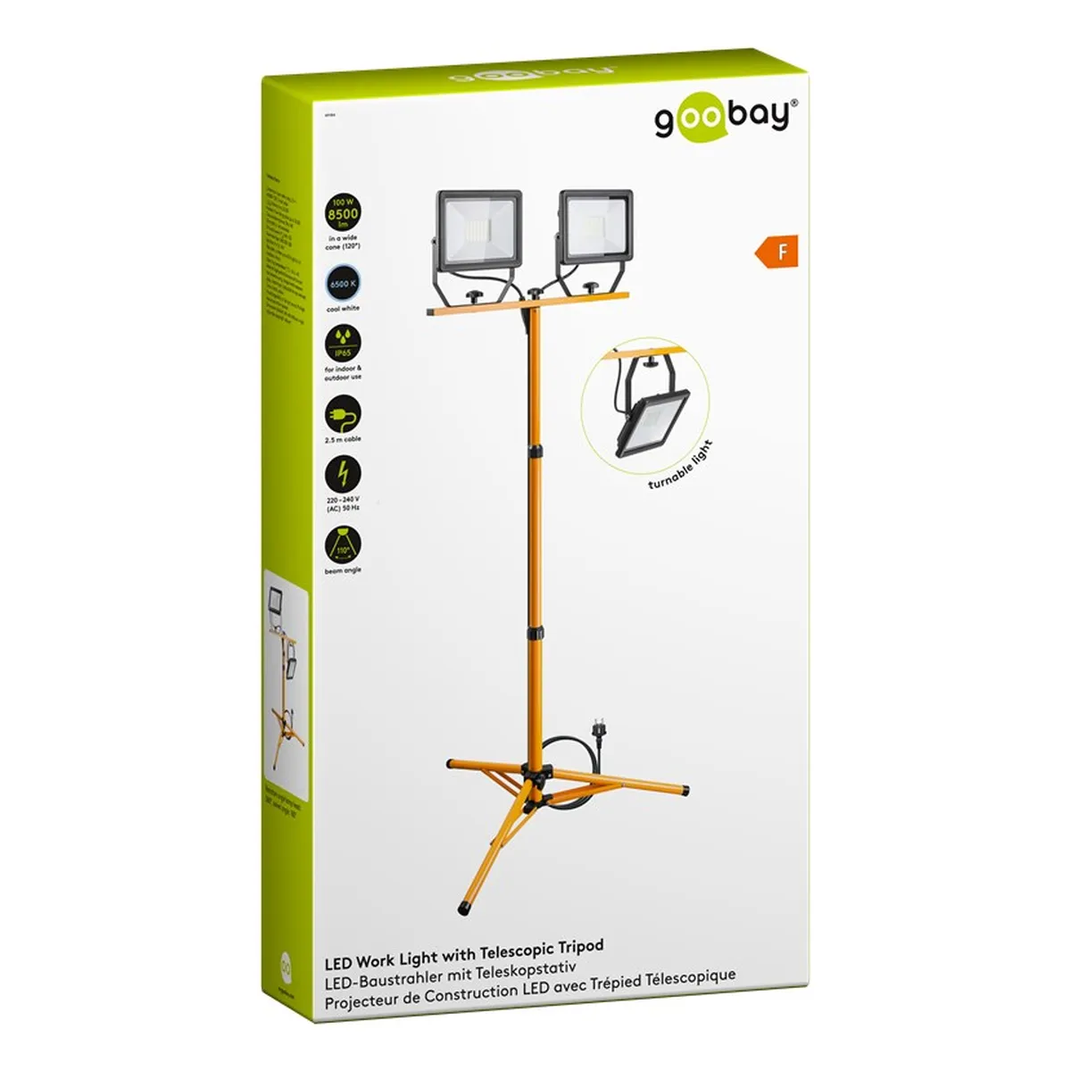 Goobay LED-Baustrahler mit Teleskopstativ, 2 x 50 W