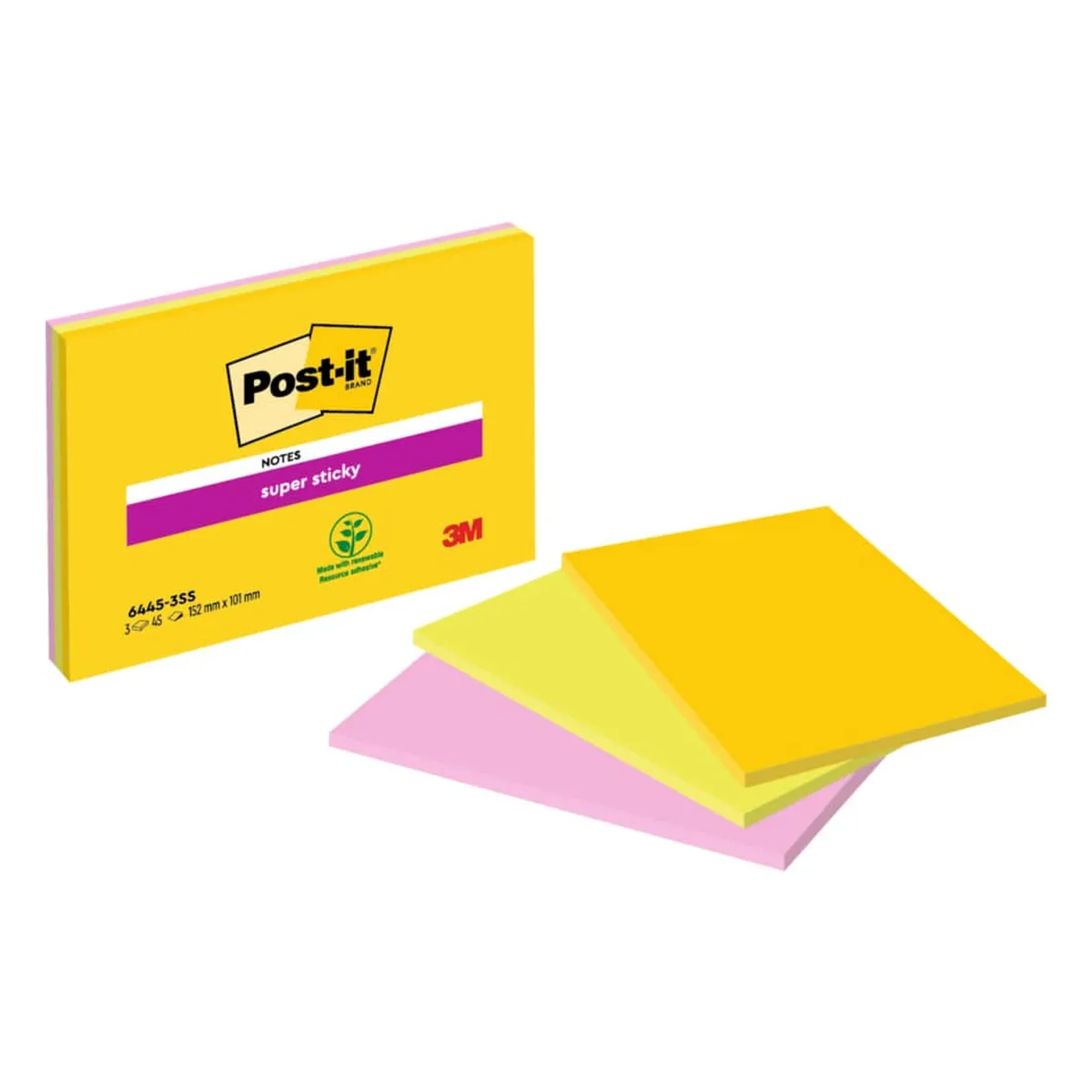 Post-it® SuperSticky Haftnotizblock Super Sticky Meeting Notes - 152 x 101 mm, neonfarben, 3x45 Blatt