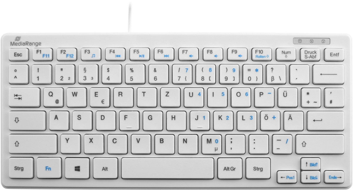 MediaRange kabelgebundene Kompakt-Tastatur mit 78 ultraflachen Tasten, QWERTZ, weiß