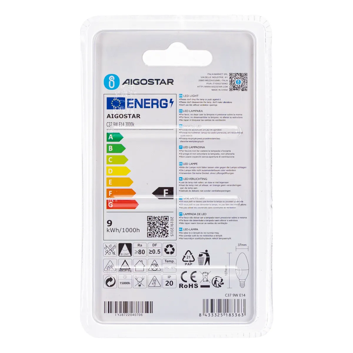 Aigostar LED 'Kerze' E14, 9W