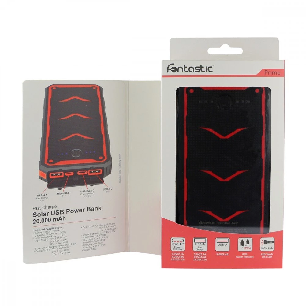 Fontastic Solar Power Bank Xora20 20.000mAh schwarz