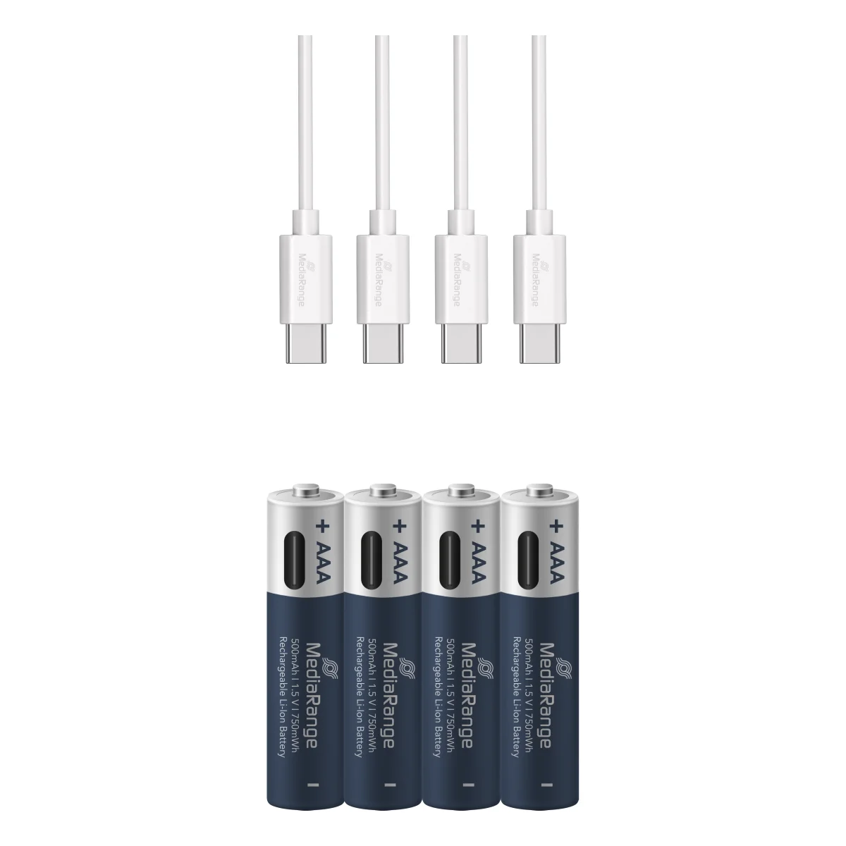 MediaRange wiederaufladbare USB-C Li-Ion Batterien, Micro AAA I 1.5V I 500mAh, 4-Pack