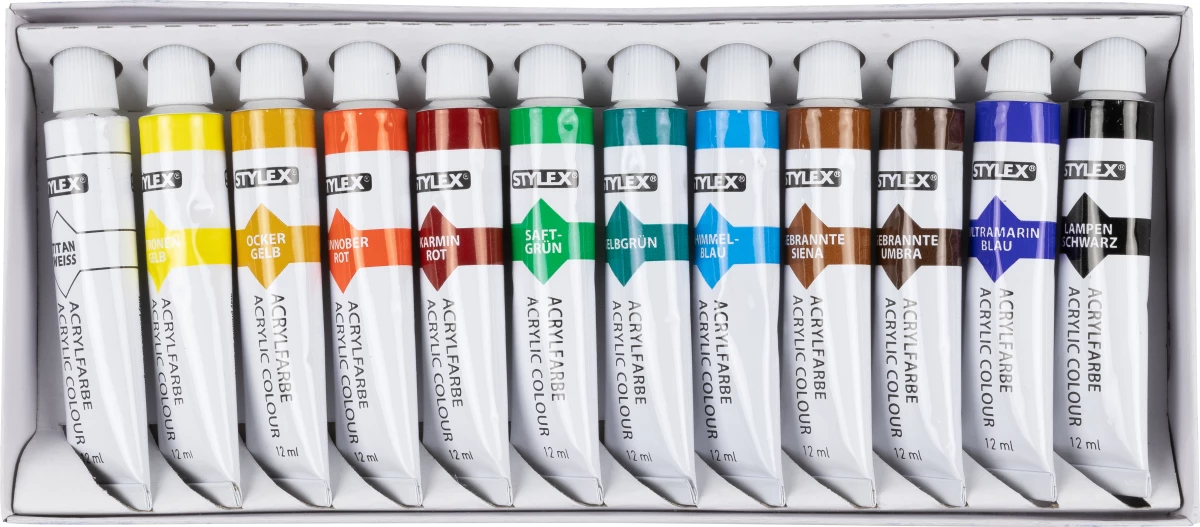 Stylex Acrylfarbe, 12 Tuben à 12 ml
