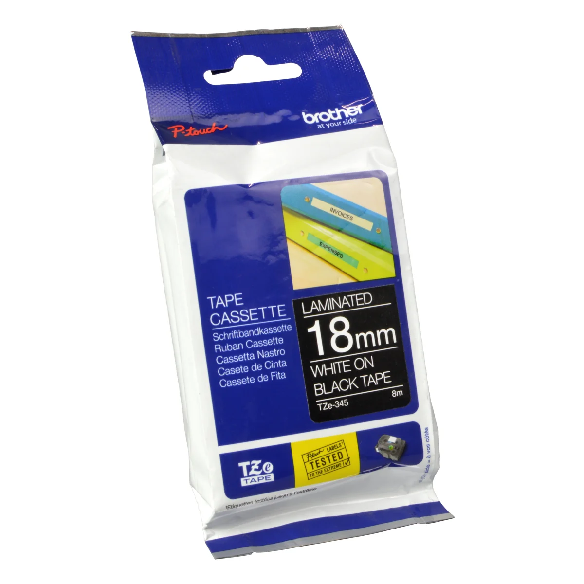 Brother P-Touch Band TZe-345  weiß auf schwarz  18mm / 8m  laminiert
