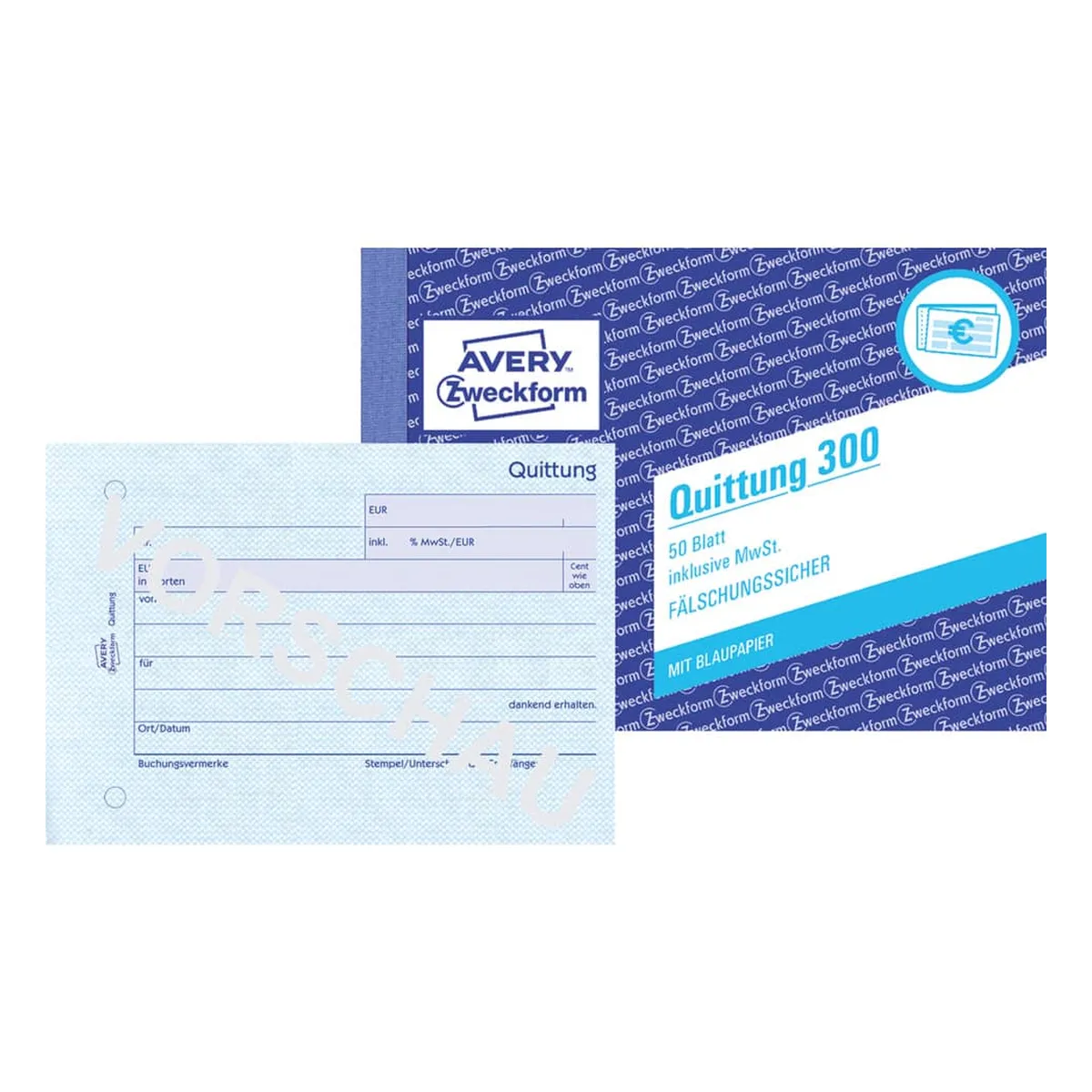 Avery Zweckform Quittung inkl. MwSt. - A6 quer, MP, BL, fälschungssicher, 50 Blatt