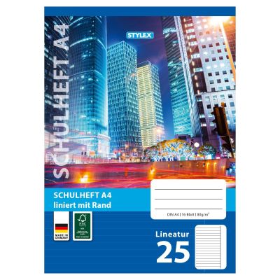 Stylex Schulheft, Lineatur 25, DIN A4, 16 Blatt