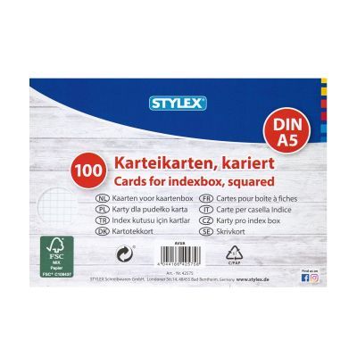 Karteikarten, DIN A5, kariert, 100 Stück, FSC