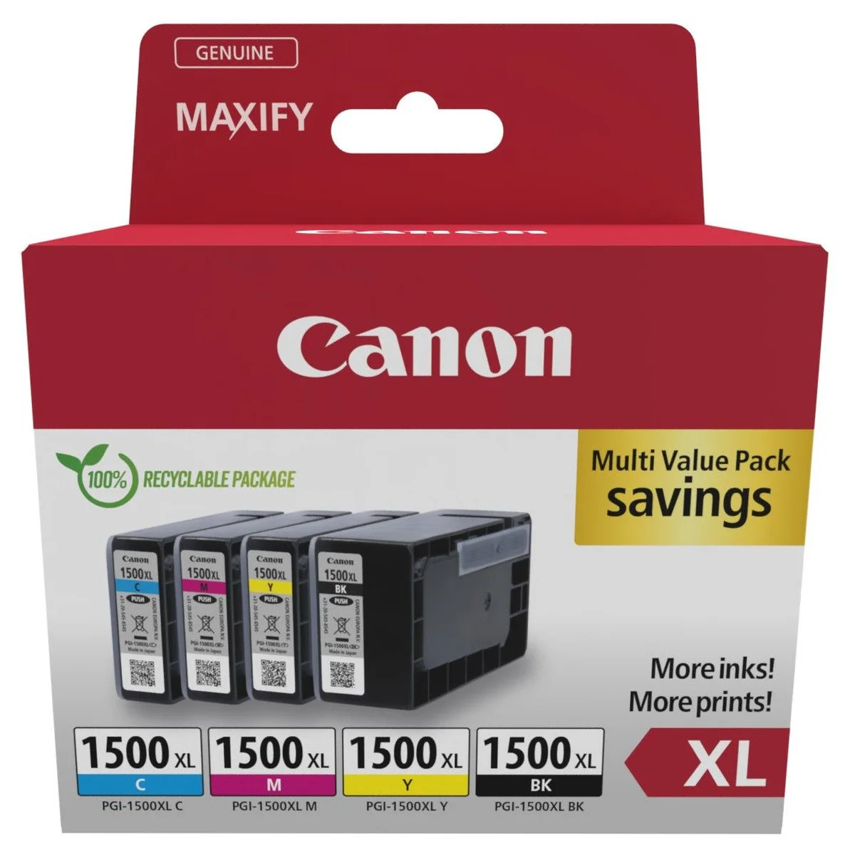 Druckerpatronen MultiPack Canon PGI-1500 XLCMYBK schwarz cyan magenta gelb 70 ml (9182B010)