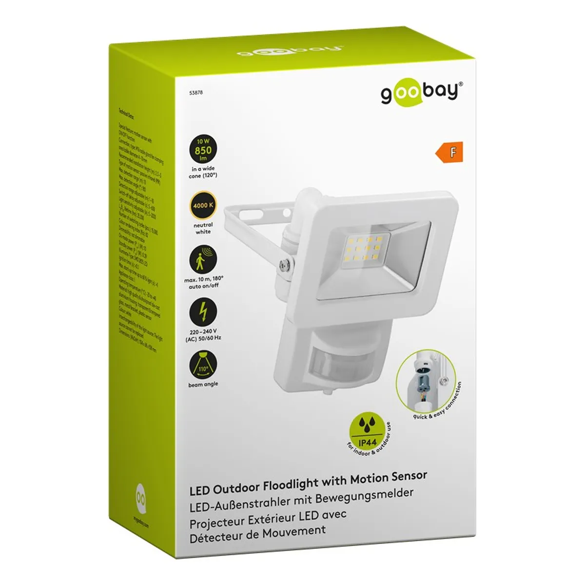 Goobay LED-Außenstrahler, 10 W, mit Bewegungsmelder