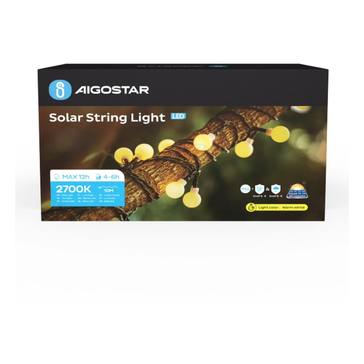 Aigostar LED Solar Lichterkette 10m, warm-weiß