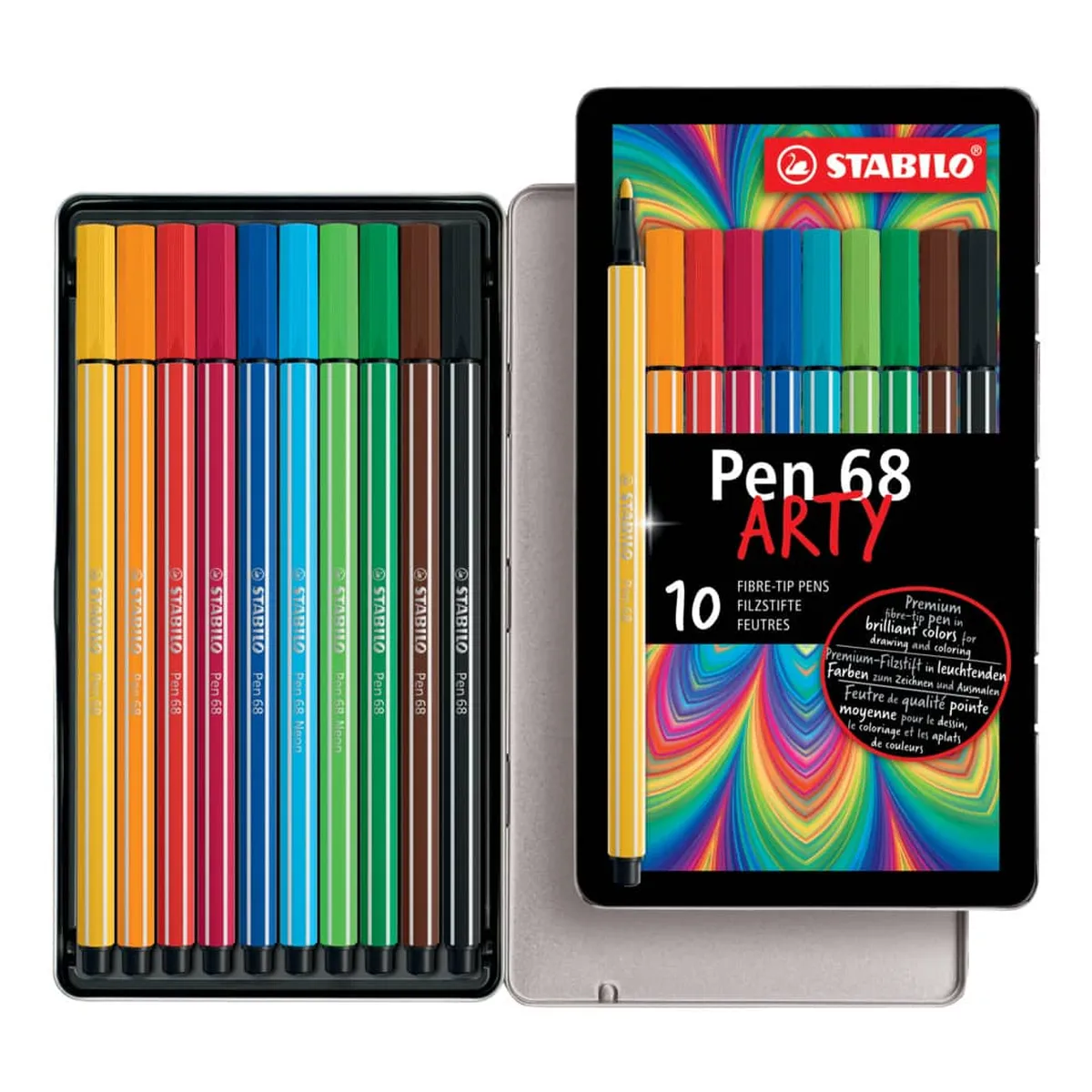 STABILO® Premium-Filzstift - Pen 68 - 10er Metalletui - mit 10 verschieden Farben