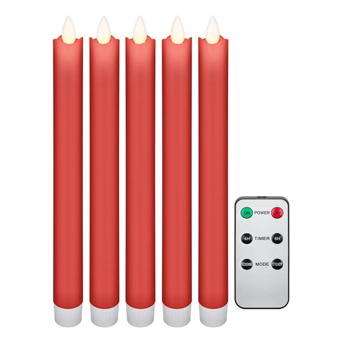Goobay 5er-Set rote LED-Echtwachs-Stabkerzen, inkl. Fernbedienung