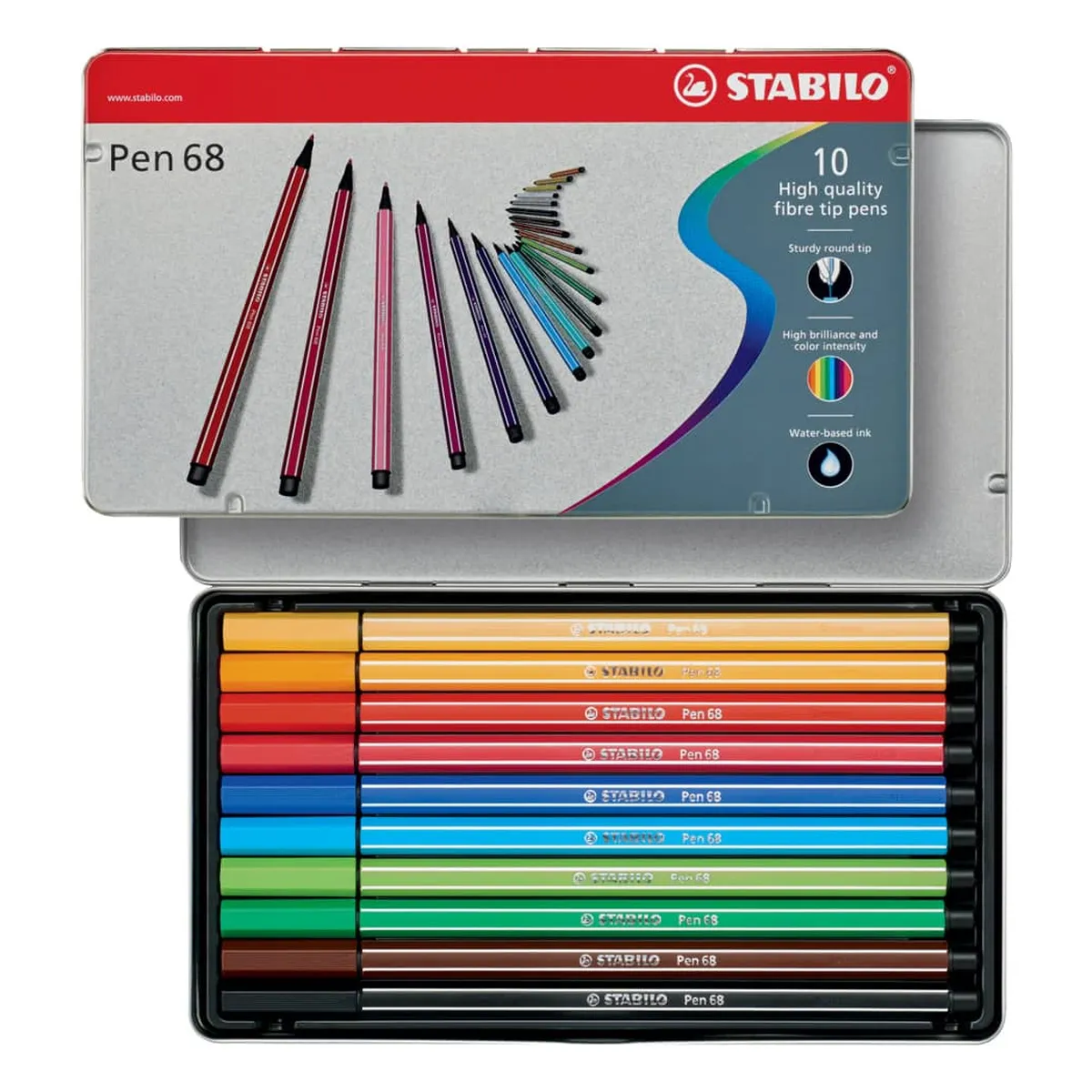 STABILO® Premium-Filzstift - Pen 68 - 10er Metalletui - mit 10 verschieden Farben