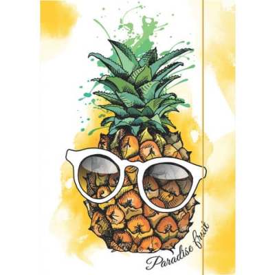 Zeichenmappe “Ananas“- A4, Karton, mit Gummizugverschluss