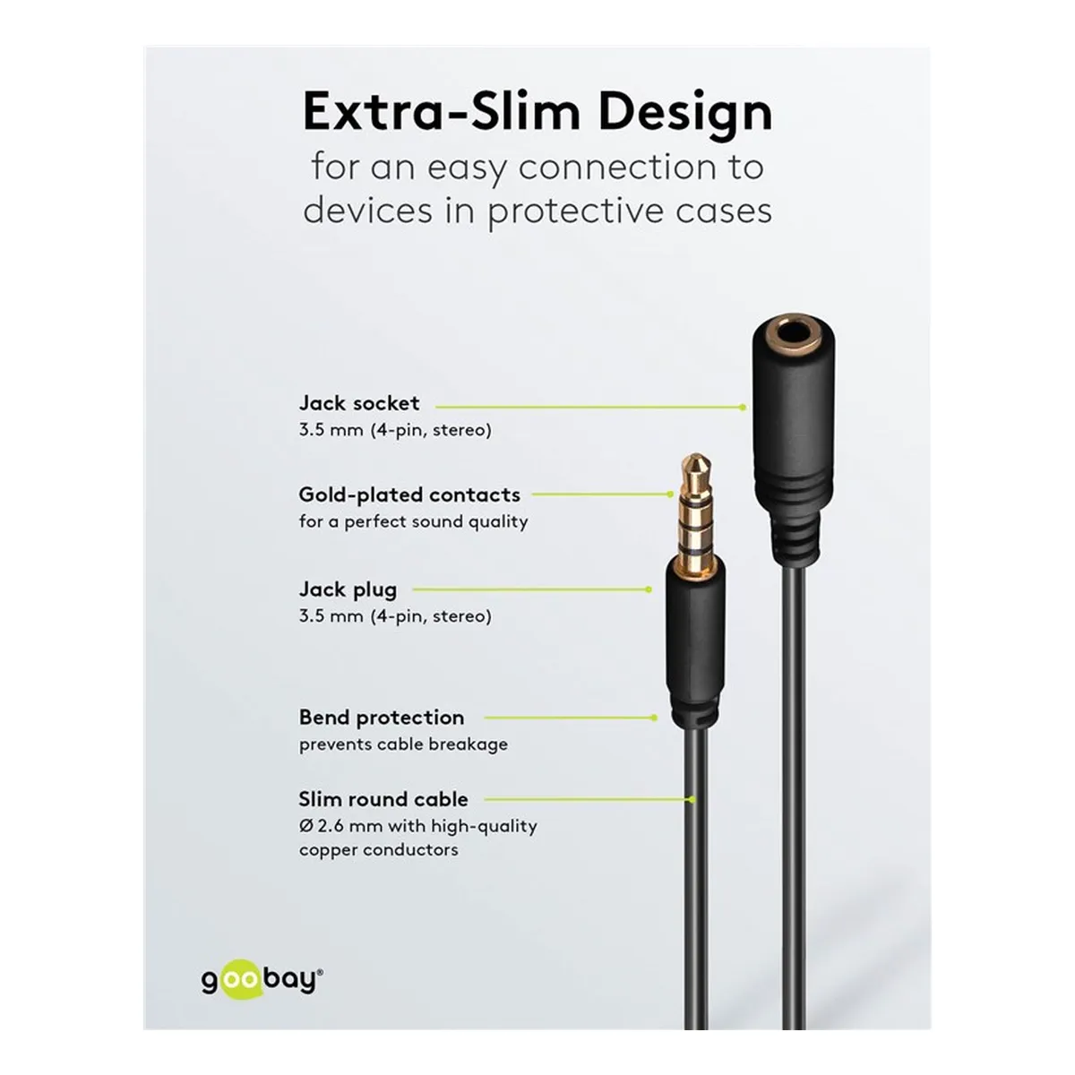 Goobay Kopfhörer- und Audio Verlängerungskabel AUX, 4-pol. 3,5 mm slim, CU
