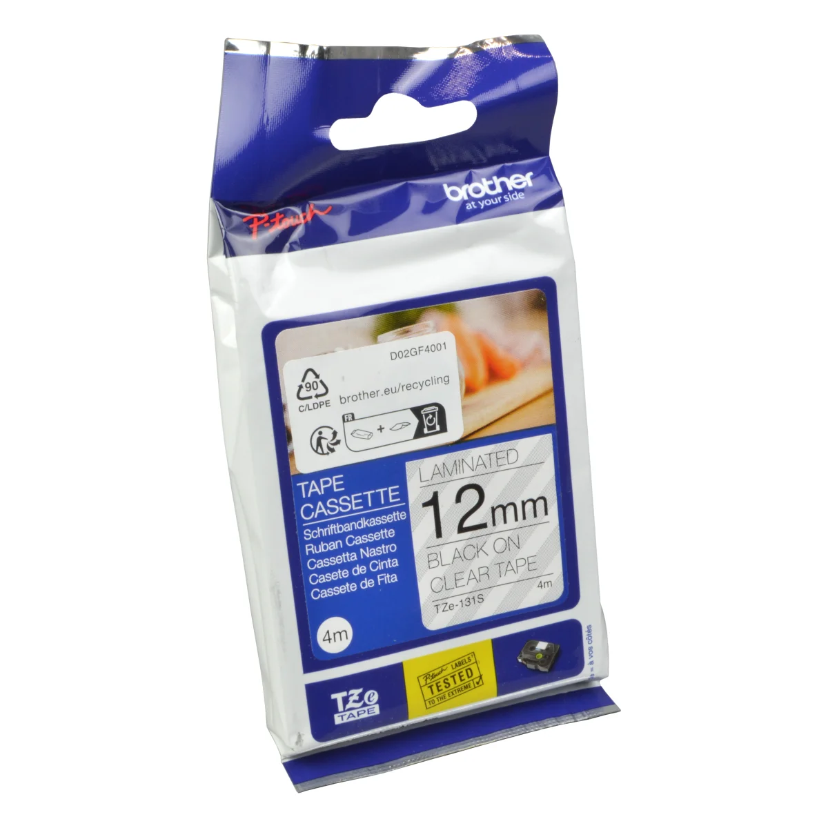 Brother P-Touch Band TZe-131S  schwarz auf transparent  12mm / 4m  laminiert