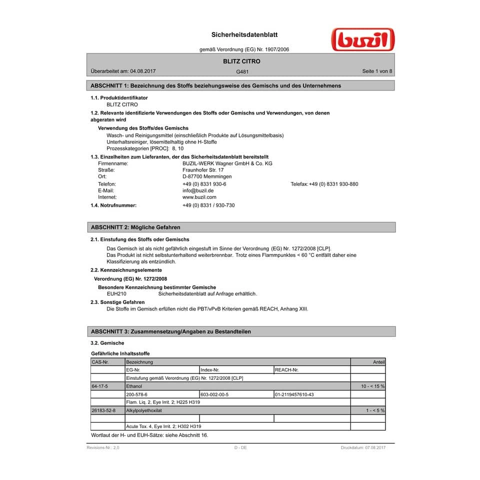 BUZIL Allesreiniger Blitz Citro G 481 1 Liter