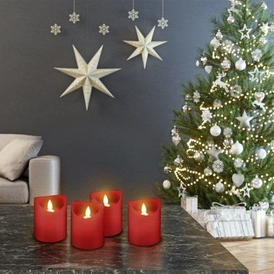 Goobay 4er Set LED-Echtwachs-Kerzen, rot